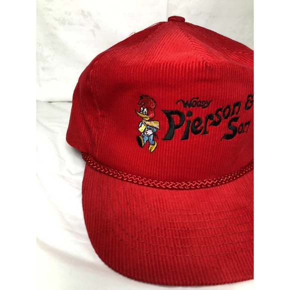 Vintage Corduroy Red Zip Back Hat Woody Woodpecker Embroidered Otto Cap - Picture 2 of 13